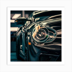 Close Up Of A Black Sports Car Art Print