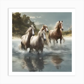 Horses In The Water Art Print