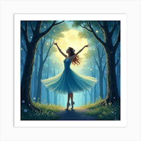 Watercolor Dancer In Enchanted Moonlit Forest 1 Art Print