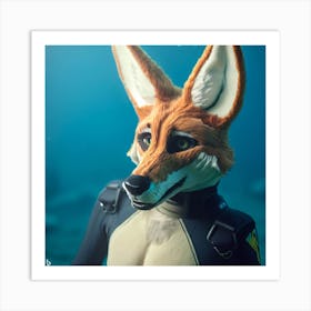 Fox In The Water Art Print