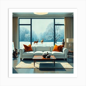 Living Room With Deer 6 Art Print