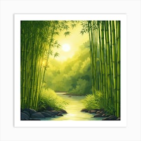 A Stream In A Bamboo Forest At Sun Rise Square Composition 47 Art Print