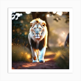 Lion Walking In The Forest Art Print