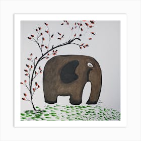 Elephant With Tree Art Print