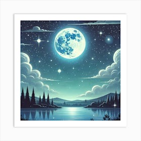 Full Moon Over Lake 5 Art Print