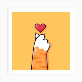 Cat Holding A Heart Paw Character Cute Art Print