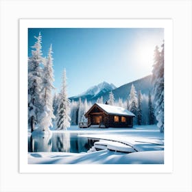 Cabin In The Snow Art Print