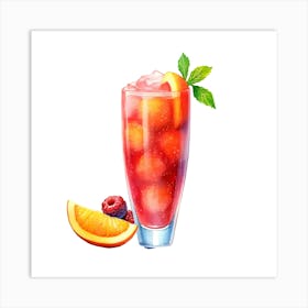 Berry Cocktail Watercolor Illustration Art Print