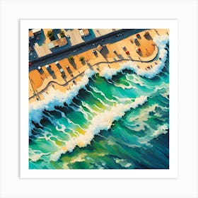 Aerial Harmony Of Waves Embrace Beachgoers Art Print