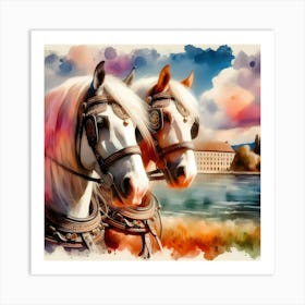 Watercolor Of Horses Art Print