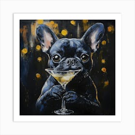 Frenchie With Martini 2 Art Print