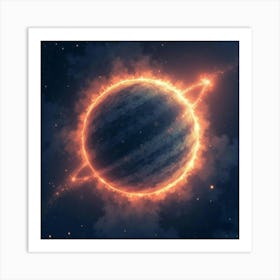 A Watercolor Glowing Planet Ring Illuminated By A Distant Star S Light 1 Art Print