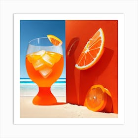 Orange Drink On The Beach Art Print