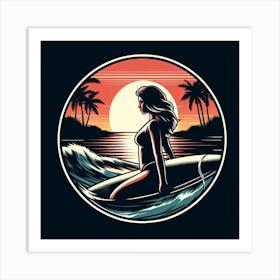 Surfer Girl At Sunset Art Print