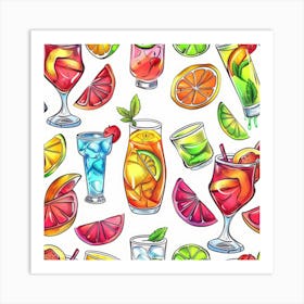 Seamless Pattern Of Drinks Art Print