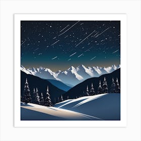 Winter Landscape With Stars Art Print