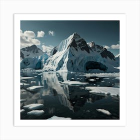 A Stunning Glacier With Blue Ice Formations, Towering Peaks, And A Bright, Sunny Sky 4 Art Print