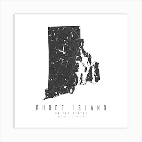 Rhode Island Mono Black And White Modern Minimal Street Map Square Art Print