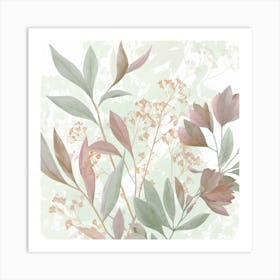 A Delicate Pastel Illustration Of Leaves And Del (3) Art Print