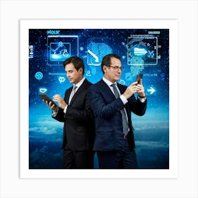 Businessmen Navigating Technology And Digital Communication (2) 2 Art Print