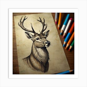 Deer Drawing 4 Art Print