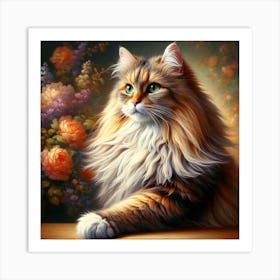 Cat With Flowers Art Print