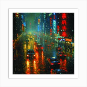 Rainy Night In Hong Kong Art Print