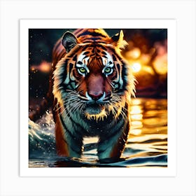 Sunset on the Water, Bengal Tiger Art Print