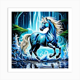 Blue Horse In The Water Art Print