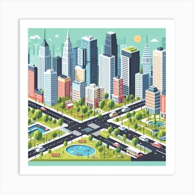 Cityscape Isometric Illustration Art Print