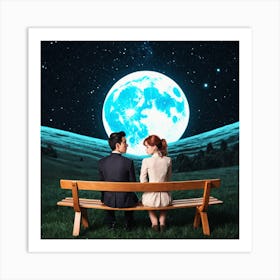 Couple Looking At The Moon 1 Poster