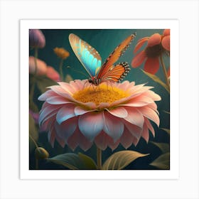 Butterfly On A Flower 4 Art Print