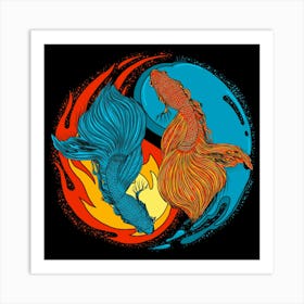 Betta Fish Yin Yang Water Fire Art Print