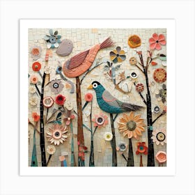 Birds love flowers X4 with Acc effect Art Print