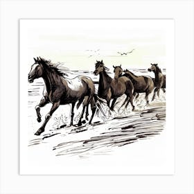 Horses Running On The Beach Art Print