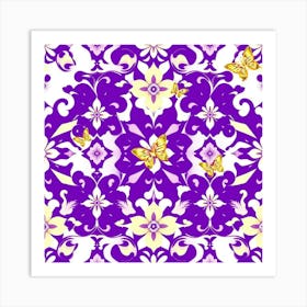 Purple And Gold Floral Pattern Art Print