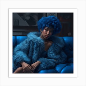 Afro-American Woman In Blue Fur Coat Art Print