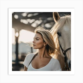 Beautiful Woman And Horse Art Print