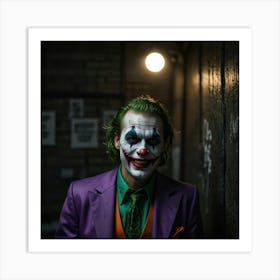 Joker Laughing In A Dark Alley With Neon Lights Art Print