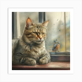 Cat And Bird 1 Art Print