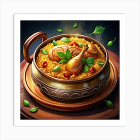 Chicken And Rice Dish In A Clay Pot Art Print