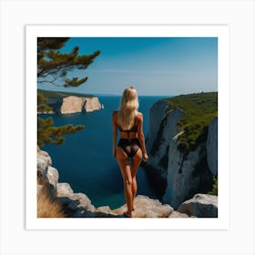 Beautiful Woman On The Cliffs Art Print