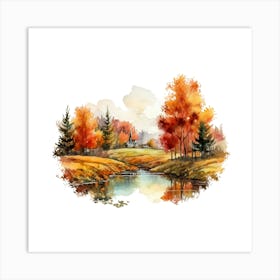 Watercolor Autumn Landscape 32 Art Print