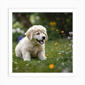 White fury puppy enjoying in nature Art Print