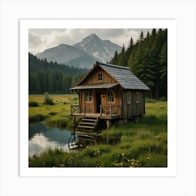 Cabin In The Mountains Art Print