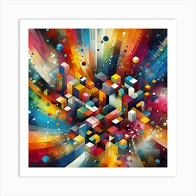 Colorful Splashes Of Paint, Geometric, Abstract Art Art Print