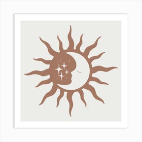 Sun And Moon - Boho Style - Mocha Mousse Color Palette Art Print