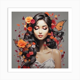 Beautiful Girl With Butterflies Art Print