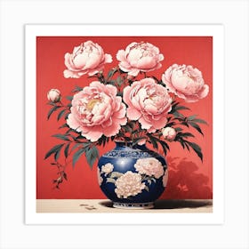 Peonies In A Blue Vase 3 Art Print