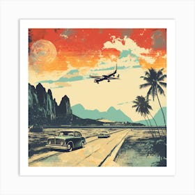 Vintage, Retro Travel Poster Tropical, Palm Trees, Airplane, Sun 2 Poster